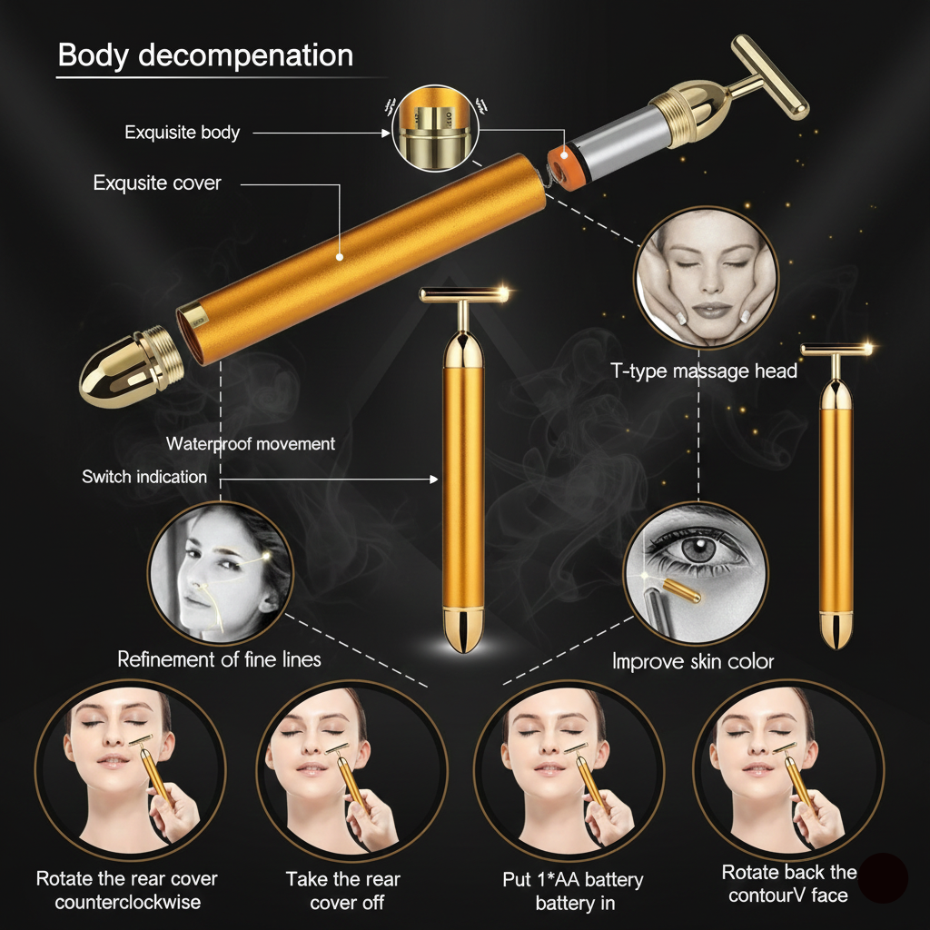 24K Gold Energy Beauty Bar Electric Facial Massage Roller