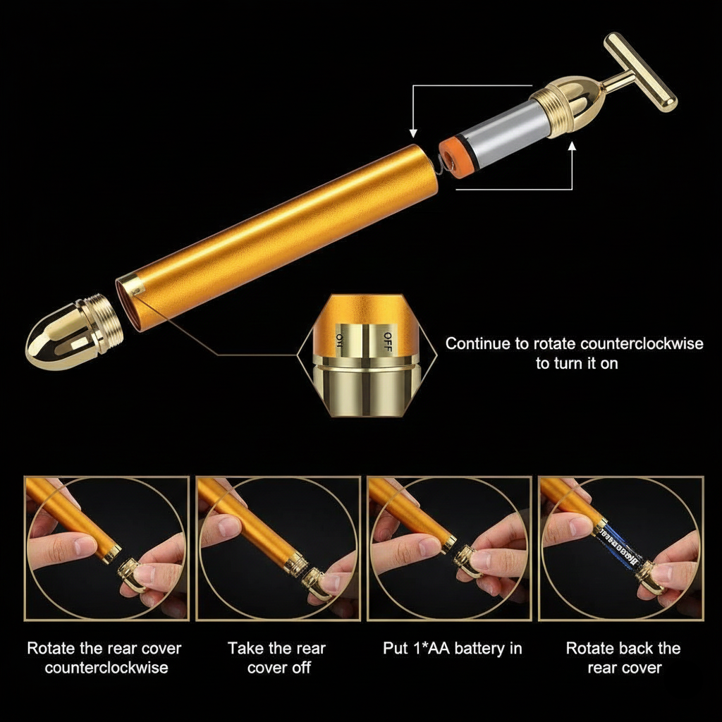 24K Gold Energy Beauty Bar Electric Facial Massage Roller